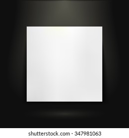  Blank presentation board in showroom with spotlight. White  trade show page, empty screen in exhibition hall. vector