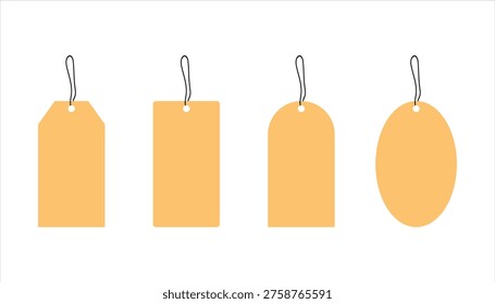 Blank price tag label set. Hanging sale tag template collection. Minimal retail label design. Shopping product tag illustration 