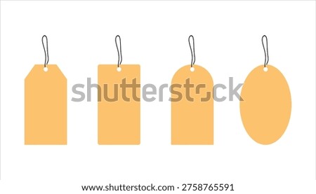 Blank price tag label set. Hanging sale tag template collection. Minimal retail label design. Shopping product tag illustration 