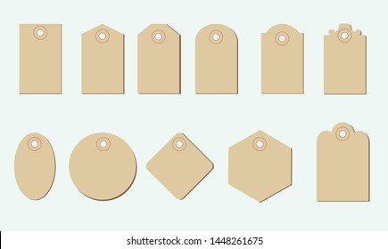 Blank  price tags or gift tags in different shapes. Set of labels .