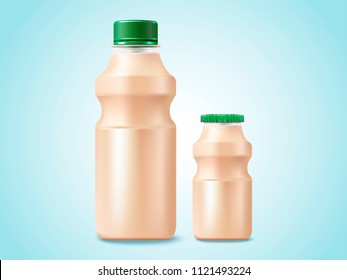 Blank probiotic or yogurt drink mockup in 3d illustration on blue background Blank probiotic or yogurt drink mockup in 3d illustration on blue background