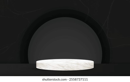 Blank product marble texture background. Perfect for advertisement product display and product showcase. Dark theme minimalistic seemless abstract background. 