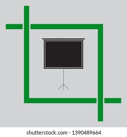 Blank Projection screen. Black icon inside green crop tool at light gray background