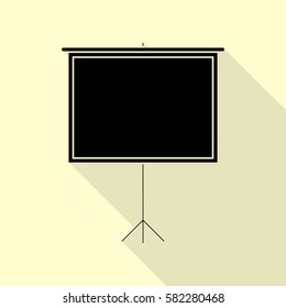 Blank Projection screen. Black icon with flat style shadow path on cream background.