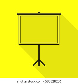 Blank Projection screen. Black icon with flat style shadow path on yellow background.