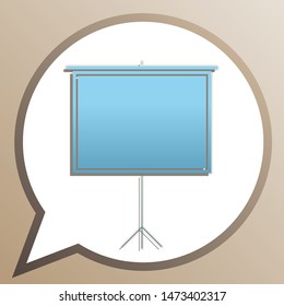 Blank Projection screen. Bright cerulean icon in white speech balloon at pale taupe background. Illustration.
