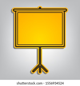 Blank Projection screen. Flat orange icon with overlapping linear black icon with gray shadow at whitish background. Illustration.