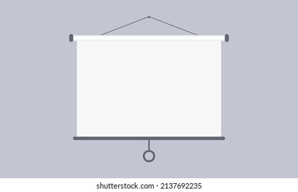 Blank projection screen hang on the wall. Mockup with projection screen. Modern presentation  white board.