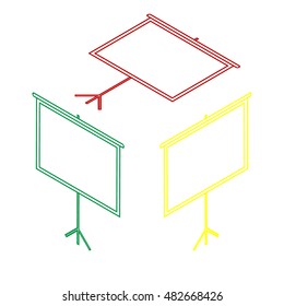Blank Projection screen. Isometric style of red, green and yellow icon.