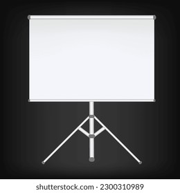 Blank projection screen near black wall indoors. Space for design. Vector