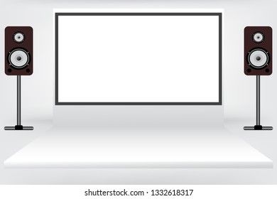 Blank projection screen on empty white room for presentation, Vector