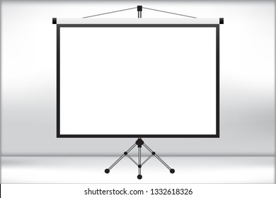 Blank projection screen on empty white room for presentation, Vector