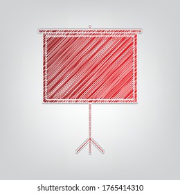 Blindprojektionsbildschirm. Rotes Farbverlauf-Drehbuch-Symbol mit künstlerischen Konturen graue Linien auf hellgrauem Hintergrund. Illustration.