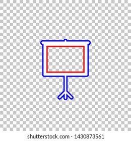 Blank Projection screen. Red, white and contour icon at transparent background. Illustration.