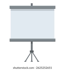Blank projection screen is standing on a tripod, ready for a presentation in a meeting room