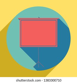 Blank Projection screen. Sunset orange icon with llapis lazuli shadow inside medium aquamarine circle with different goldenrod shadow at royal yellow background.
