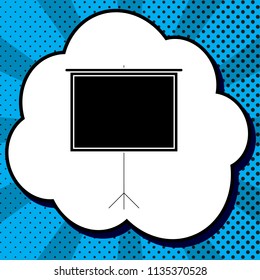 Blank Projection screen. Vector. Black icon in bubble on blue pop-art background with rays.