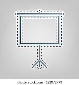 Blank Projection screen. Vector. Blue icon with outline for cutting out at gray background.