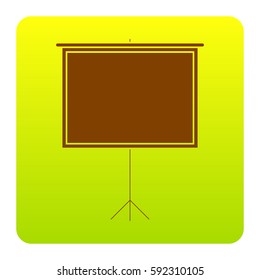 Blank Projection screen. Vector. Brown icon at green-yellow gradient square with rounded corners on white background. Isolated.