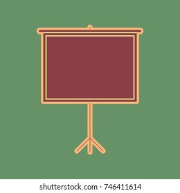 Blank Projection screen. Vector. Cordovan icon and mellow apricot halo with light khaki filled space at russian green background.