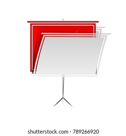 Blank Projection screen. Vector. Detachable paper icon with red body stock. Isolated.