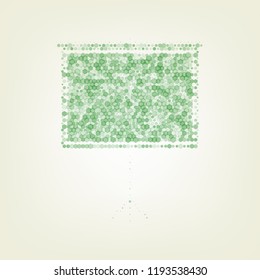 Blank Projection screen. Vector. Green hexagon rastered icon and noised opacity and size at light green background with central light.