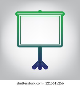 Blank Projection screen. Vector. Green to blue gradient contour icon at grayish background with light in center.