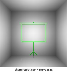 Blank Projection screen. Vector. Green icon with shadow in the room.