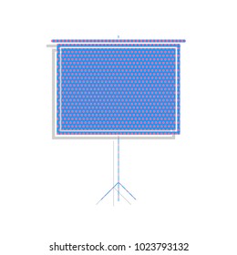 Blank Projection screen. Vector. Neon blue icon with cyclamen polka dots pattern with light gray shadow on white background. Isolated.