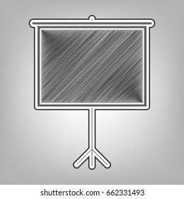 Blank Projection screen. Vector. Pencil sketch imitation. Dark gray scribble icon with dark gray outer contour at gray background.