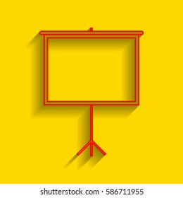 Blank Projection screen. Vector. Red icon with soft shadow on golden background.