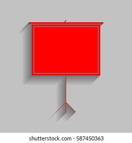 Blank Projection screen. Vector. Red icon with soft shadow on gray background.