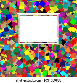 Blank Projection screen. Vector. White icon on colorful background with seamless pattern from squares.