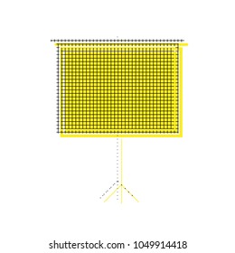 Blank Projection screen. Vector. Yellow icon with square pattern duplicate at white background. Isolated.