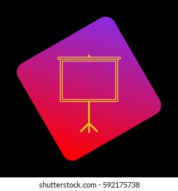 Blank Projection screen. Vector. Yellow icon at violet-red gradient square with rounded corners rotated for dynamics on black background.