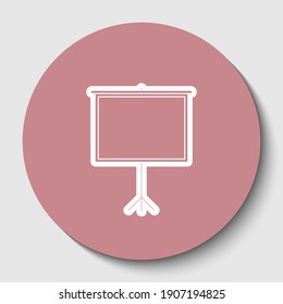 Blank Projection screen. White contoured icon on rosy brown button with shadow. Illustration.