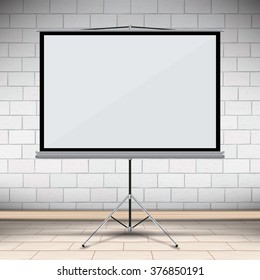 blank projector canvas in the office with brick wall vector illustration