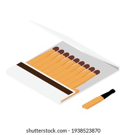 Blank promo flat plain matches book and burnt match. Empty paper match box packaging for promotion, advertising. Vector