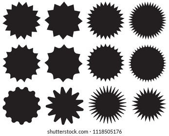 Blank promo stickers set. Starburst, graphic, sunburst, shine, stamp, decoration, sunshine, glitter symbol. Hipster Style badges. Vector design element great for retro style projects.