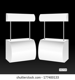Blank promotion booth counter, Retail trade stand isolated on the black background. mock up template