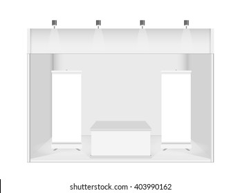 Blank promotion counter, Roll up banner stand, Booth template on a white background.