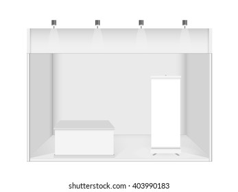 Blank promotion counter, Roll up banner stand, Booth template on a white background.