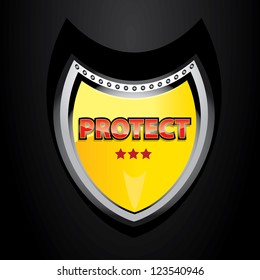 blank protection vector orange shield . protection concept. defense symbol. secure system abstract shield. guarantee label
