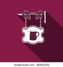 Blank pub sign flat icon with long shadow. Vector Illustration