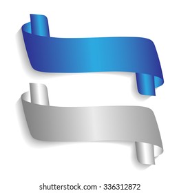 Blank or pure banner realistic 3d blue and gray detailed curved paper or ribbon red color set isolated on white background. Vector illustration EPS 10