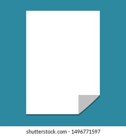 blank pure white paper folded corner on blue background. vector illustration