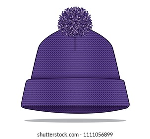 Blank Purple Beanie Hat With Folded Vector For Template