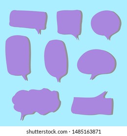 blank purple color cartoon speech bubbles set isolated on blue background. vector illustration 