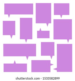 blank purple color speech bubbles set isolated on white background. vector illustration