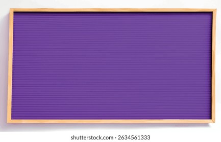 Blank Purple Felt Letter Board with Wooden Frame – Vibrant Horizontal Message Board with Ribbed Texture, Isolated on White Background, Ideal for Custom Quotes, Announcements, Office or Home Wall Decor